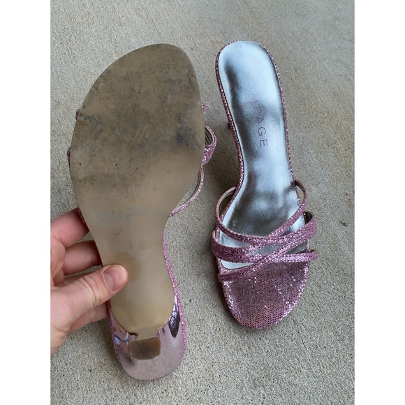 Rampage Sparkly Pink Kitten Heel Sandals - Picture 3 of 7